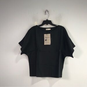 Magic Linen Loose Fit Midway Top, Women's Size L - Black